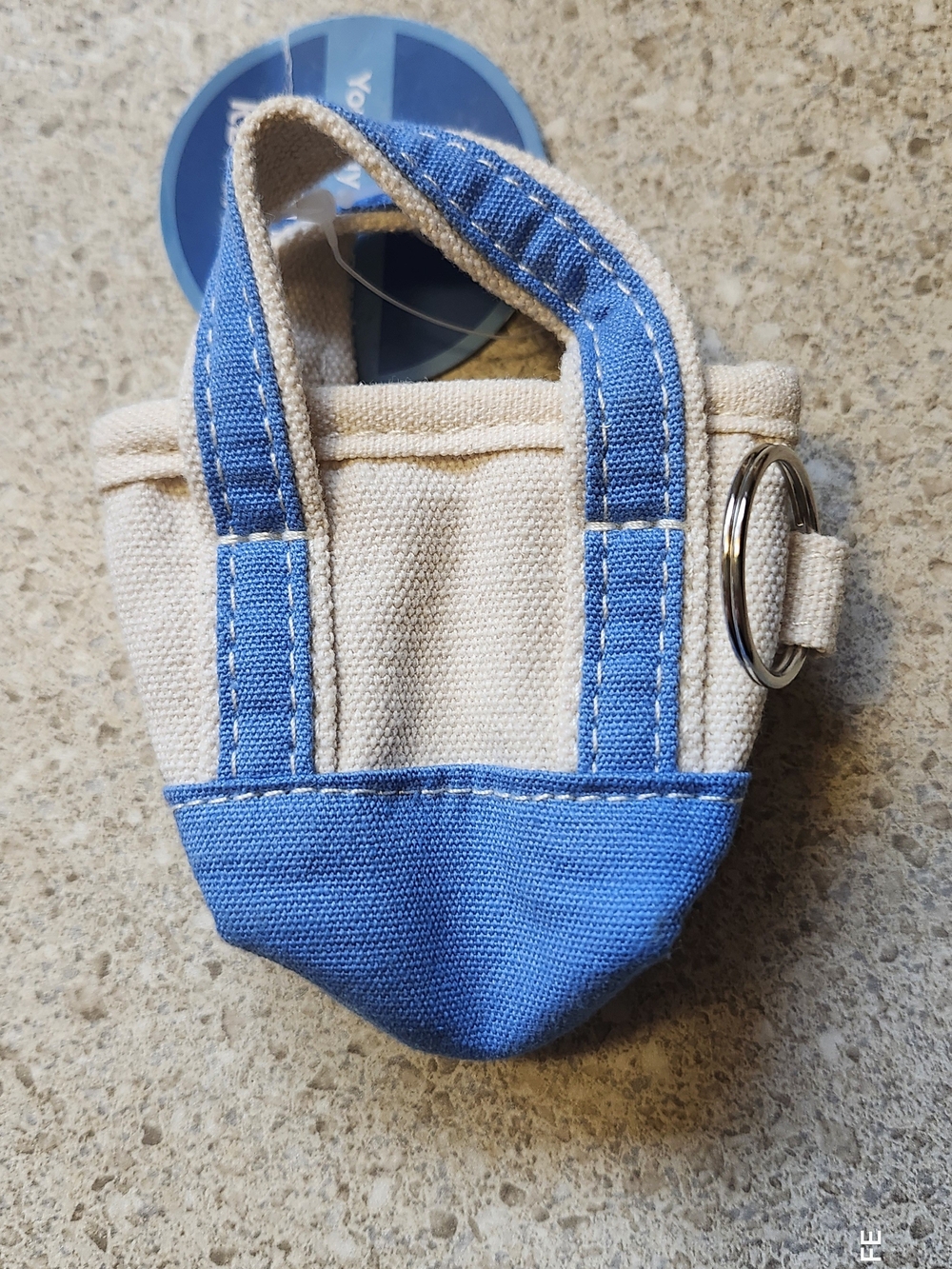 Canvas Mini Tote Keychain - Blue and Cream
